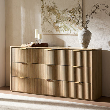 DelArk Fluted 9-Drawer Dresser with Marble Top