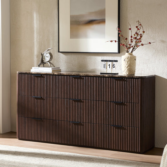 DelArk Fluted 9-Drawer Dresser with Marble Top