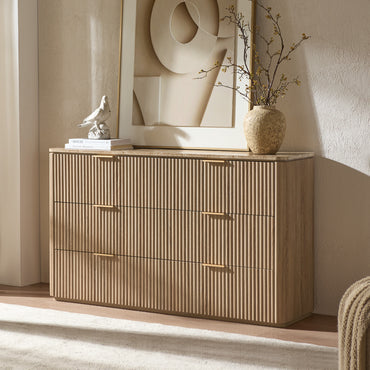 DelArk Fluted 6-Drawer Dresser with Marble Top