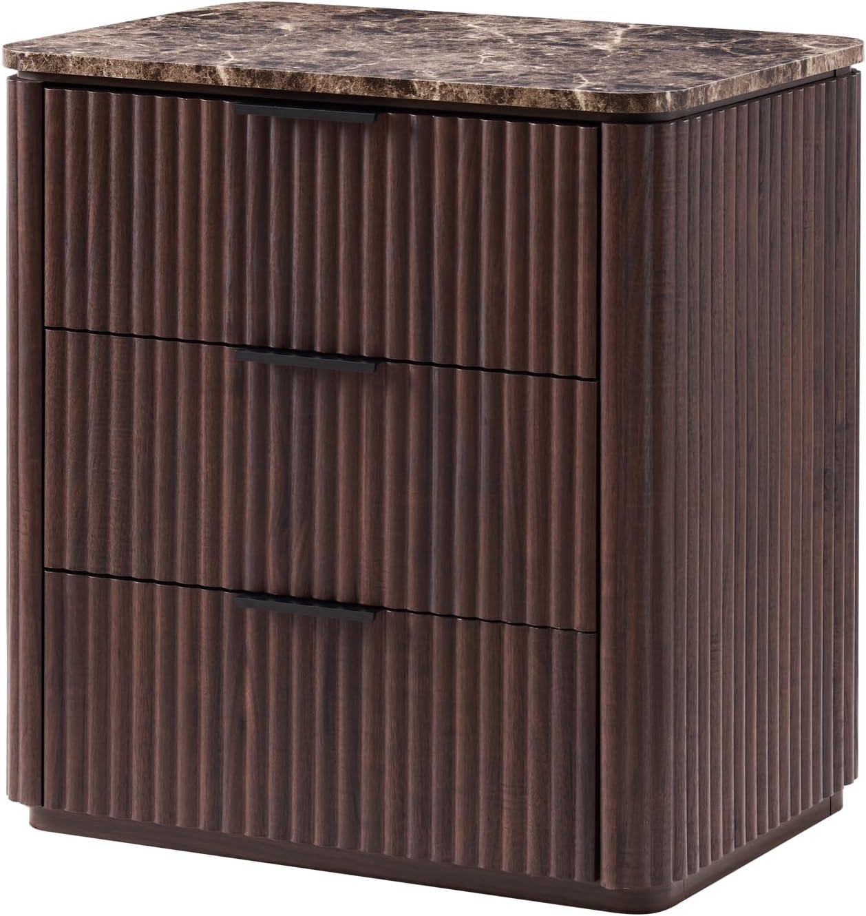 DelArk 3-Drawer Fluted Nightstand with Marble Top