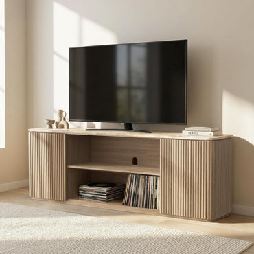 DelArk curved contour imitation marble countertop recessed TV Stand