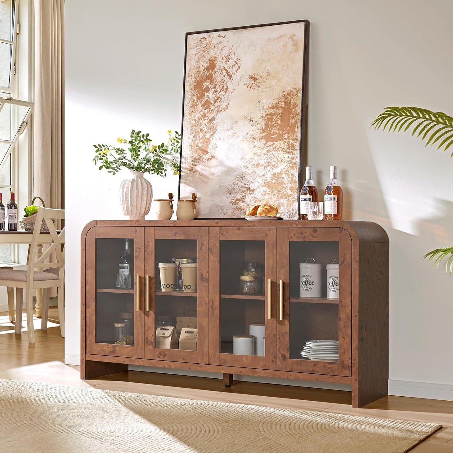 LogMith-Large Wooden Four-door Modern Farmhouse Sideboard