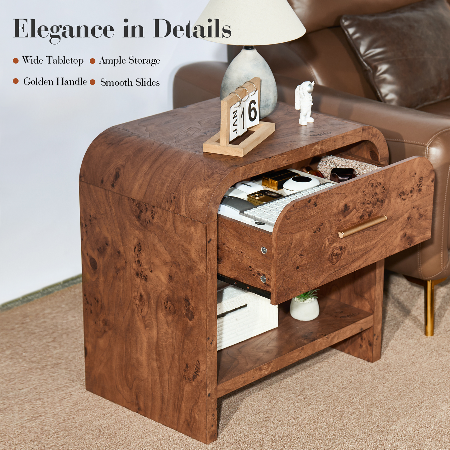Curved 1-Drawer Nightstand
