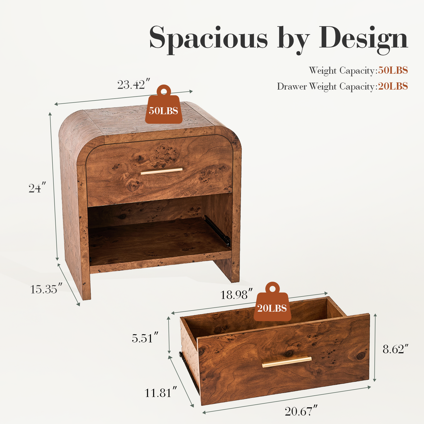 Eliteset Curved 2-Drawer Nightstand