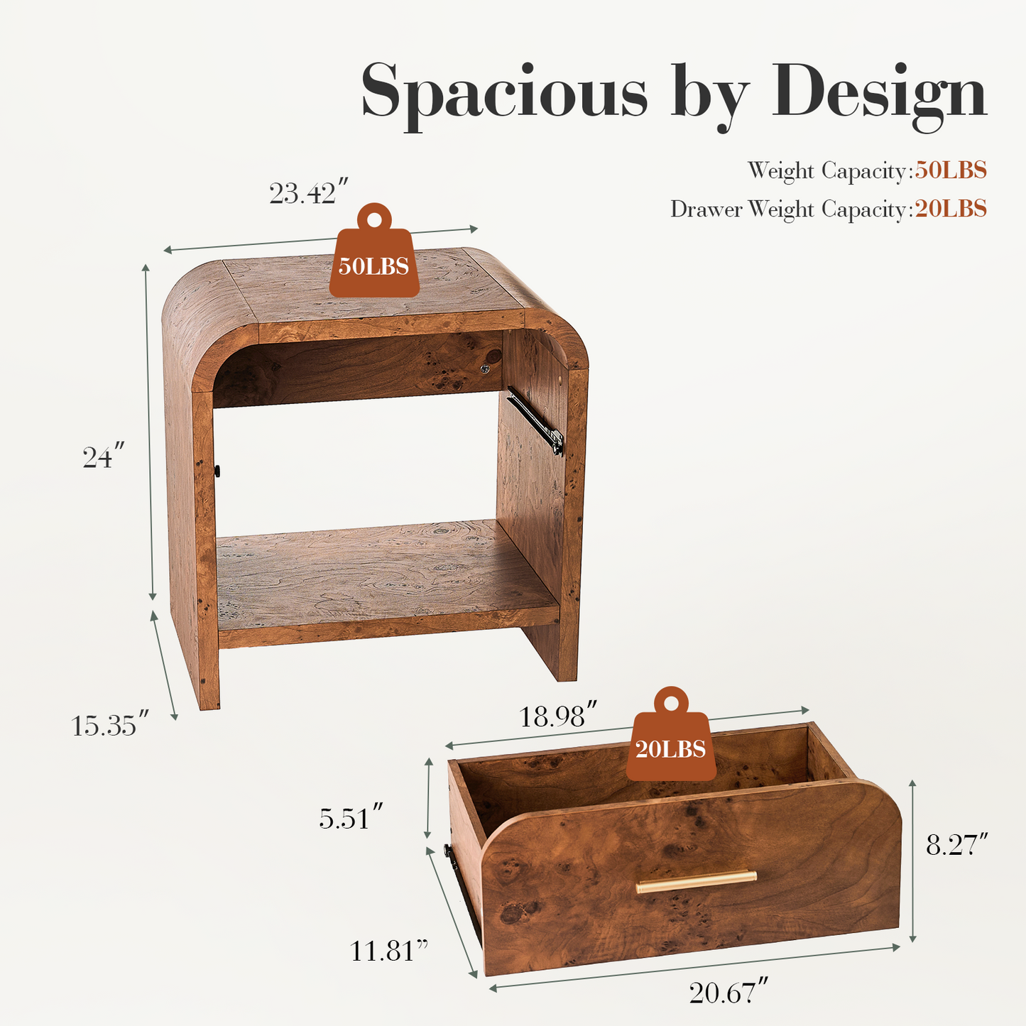 Eliteset Curved 1-Drawer Nightstand