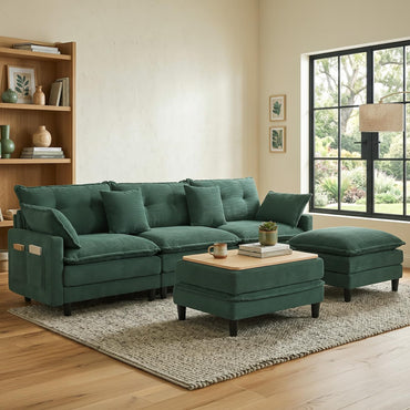 Corduroy Sectional Sofa - 3 Seat & 2 Ottoman