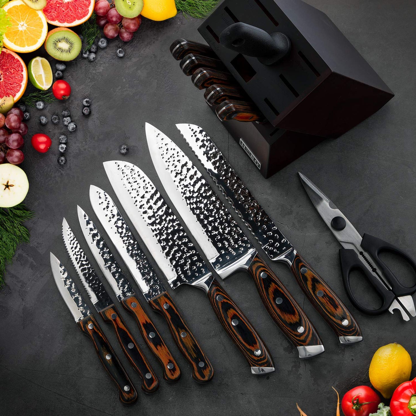 15-Piece Hammered Kitchen Knife Block Set