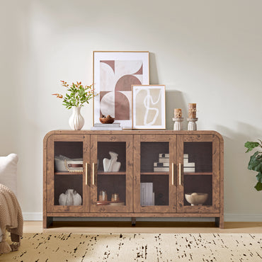 Modern 59" Sideboard Cabinet - 4 Glass Doors
