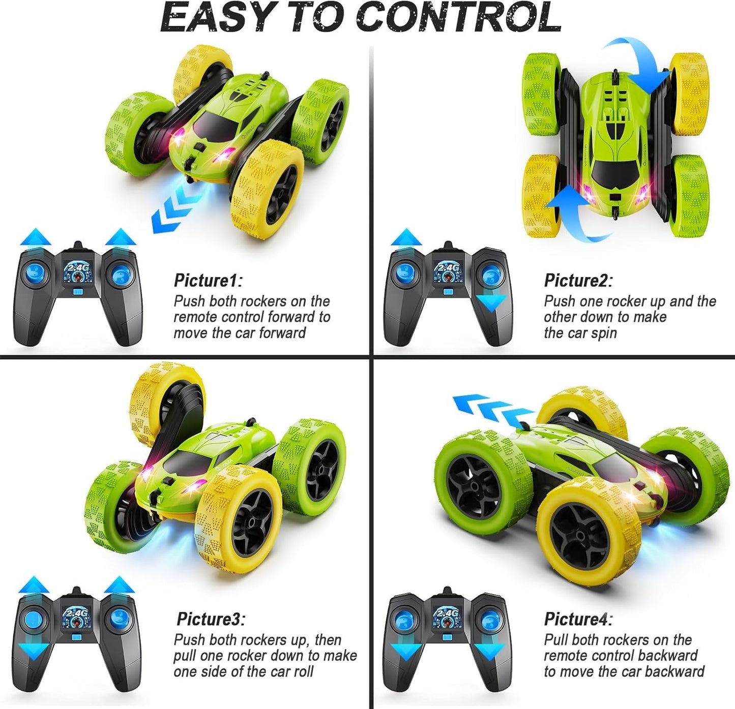 2.4GHz RC Stunt Cars Toys for Kids Yellow & Green