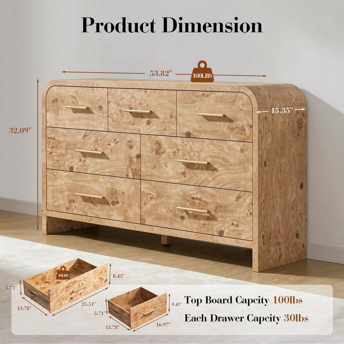Curved 7-Drawer Dresser: A Natural Way to Keep Everyday Life Organized