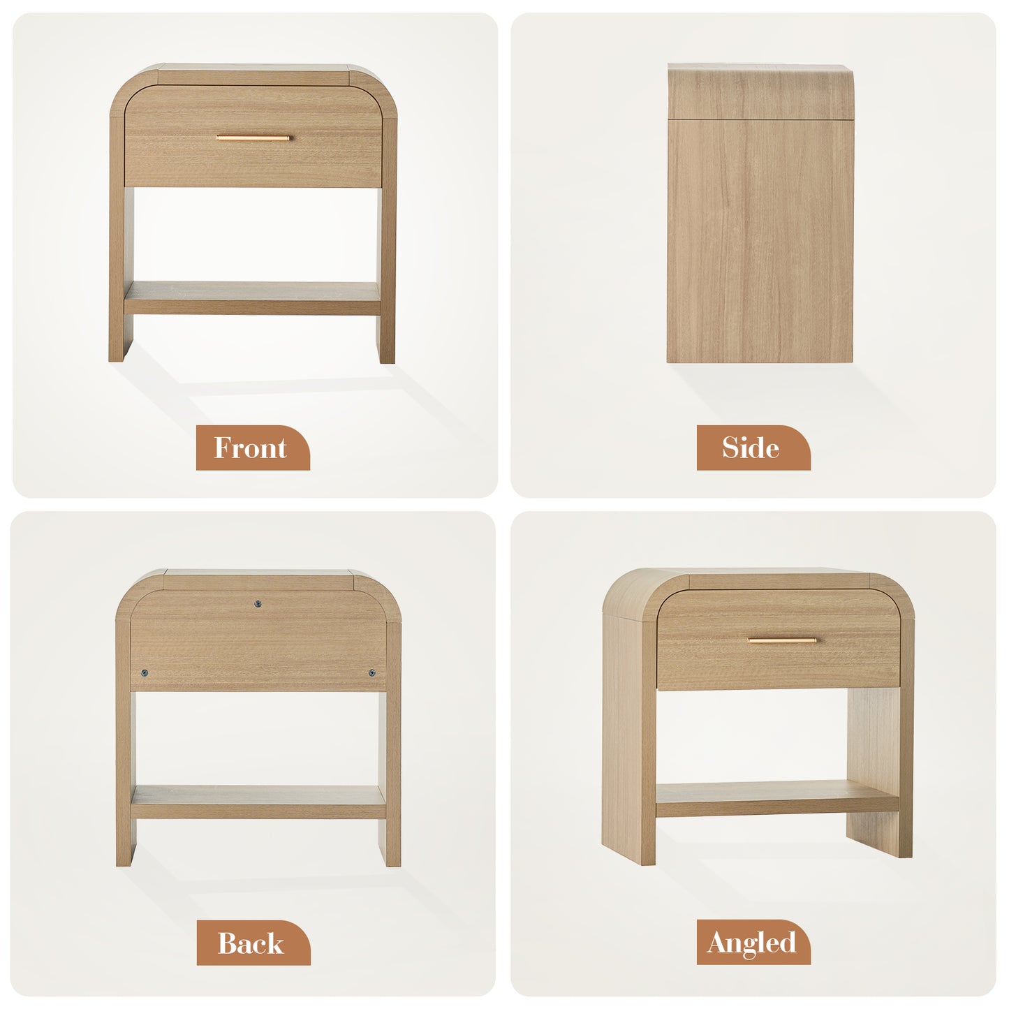EliteSet Night Stand [Unique Curved Profile] [FSC-Certified Wooden Board] 1-Drawer and 1 Storage Shelf Nightstand 24"H Metal Handle Modern Bedside Table Side Table End Table