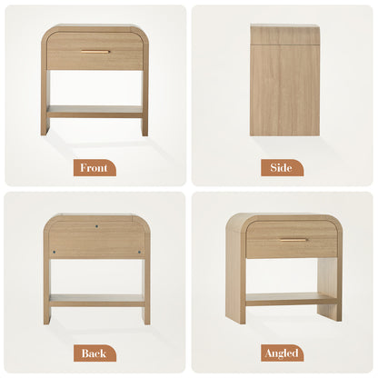 EliteSet Night Stand [Unique Curved Profile] [FSC-Certified Wooden Board] 1-Drawer and 1 Storage Shelf Nightstand 24"H Metal Handle Modern Bedside Table Side Table End Table