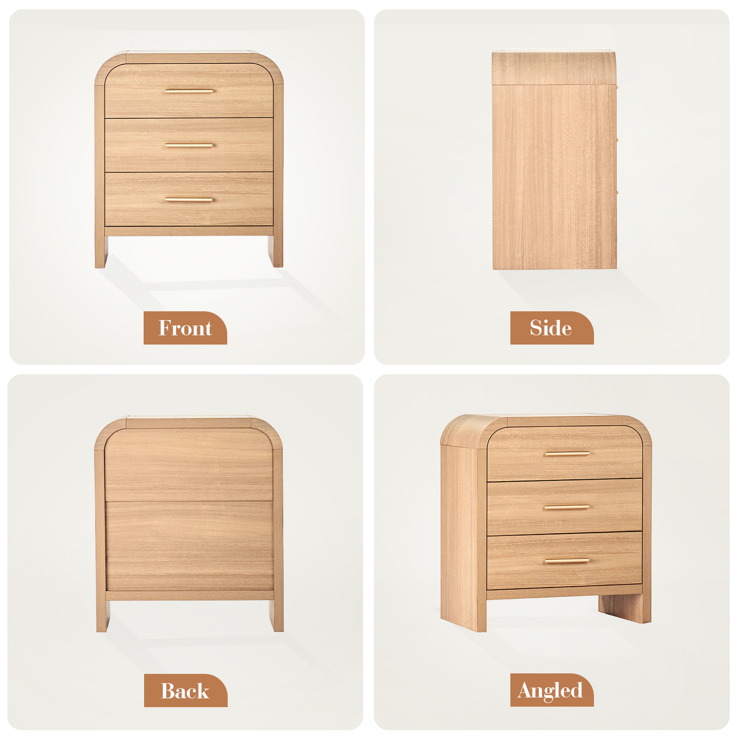 Eliteset Curved 3-Drawer Nightstand