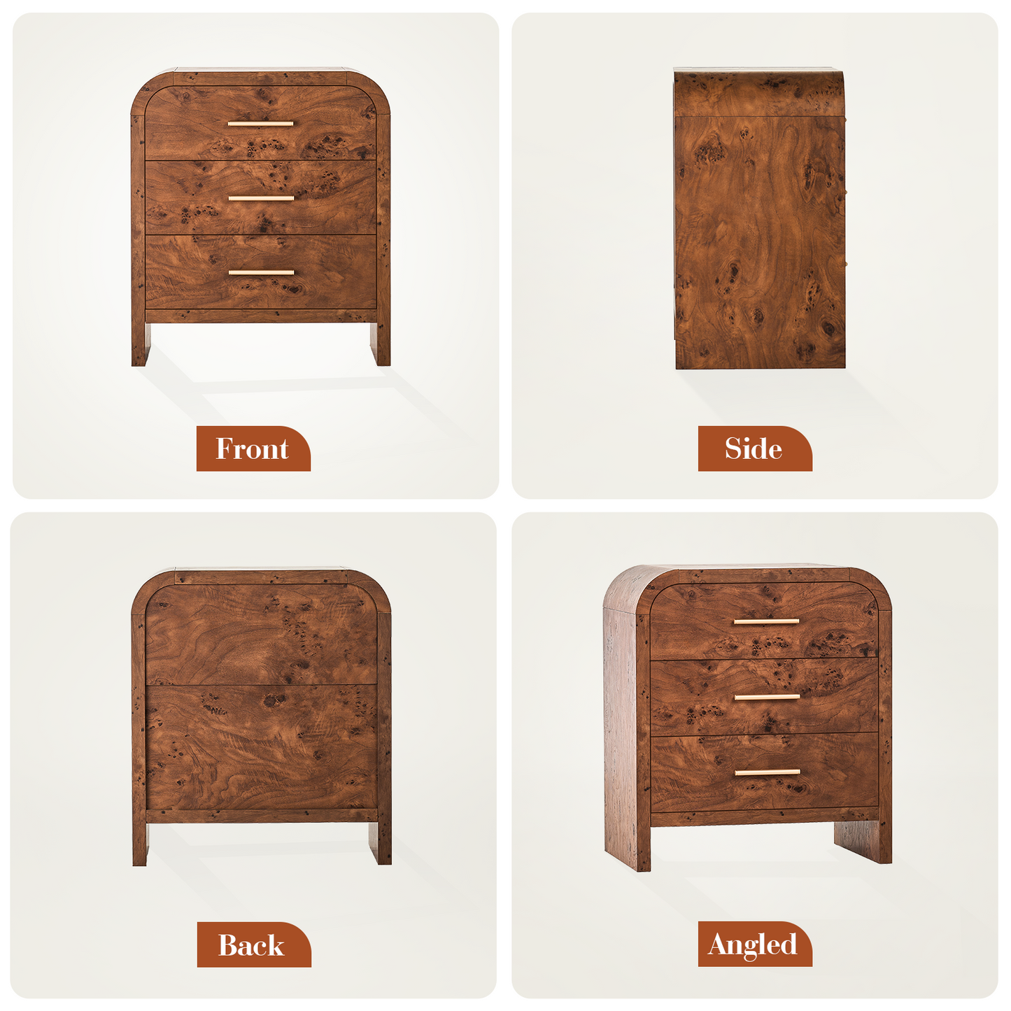 Eliteset Curved 3-Drawer Nightstand