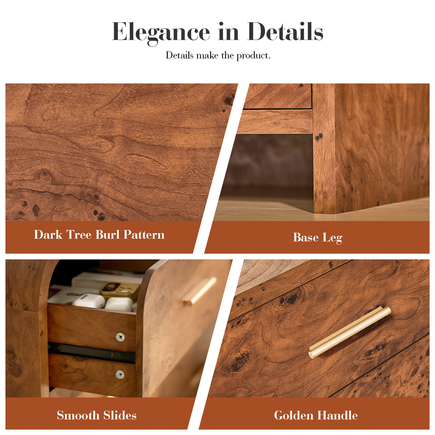 Eliteset Curved 3-Drawer Nightstand