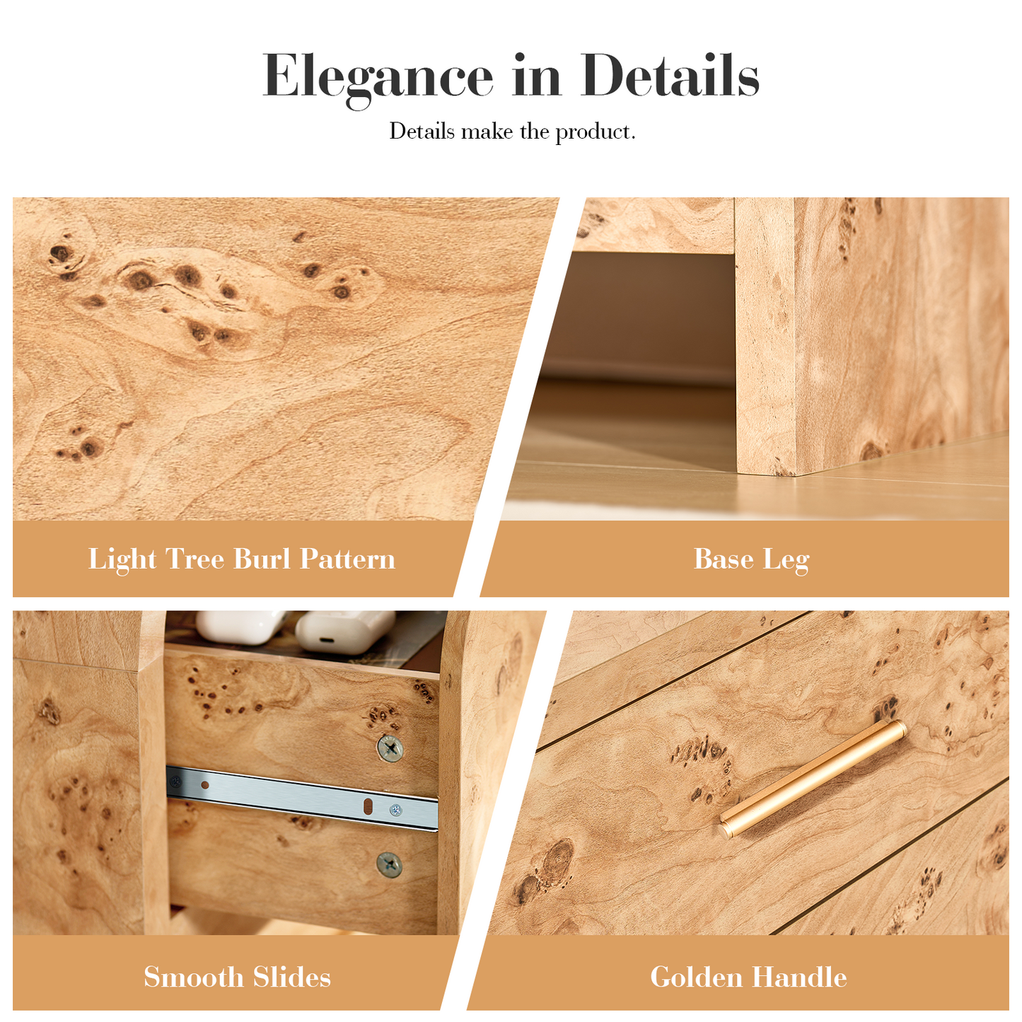 Eliteset Curved 3-Drawer Nightstand