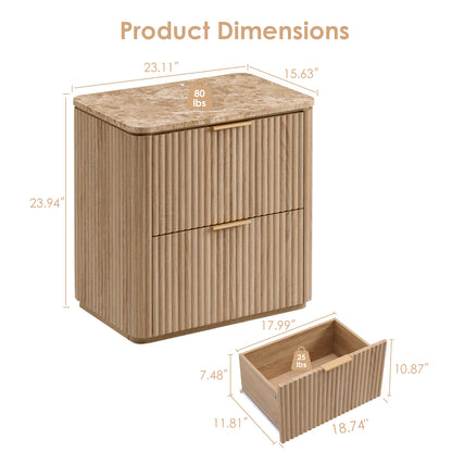 DelArk 2-Drawer Fluted Nightstand with Marble Top