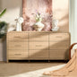Curved 9-Drawer Dresser for Bedroom, 63" Wide Modern Chest of Drawers, Vanity Desk TV Stand for Living Room, Closet Storage Drawers Organizer Furniture, Nursery, Hallway, Oak