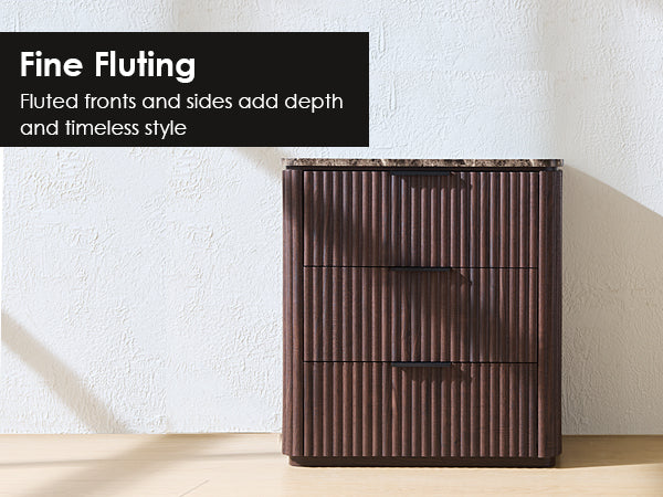 DelArk 3-Drawer Fluted Nightstand with Marble Top