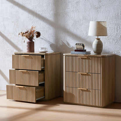 DelArk 3-Drawer Fluted Nightstand with Marble Top