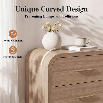 Night Stand Set of 2 [Unique Curved Profile] [FSC-Certified Wooden Board] 2-Drawer Nightstand 24" H Metal Handle Modern Sturdy Bedside Table