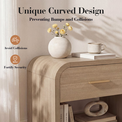 EliteSet Night Stand, 1-Drawer and 1 Storage Shelf [Curved Profile] [FSC-Certified Wooden Board] Nightstand 24" H Metal Handle Modern Bedside Table Side Table End Table