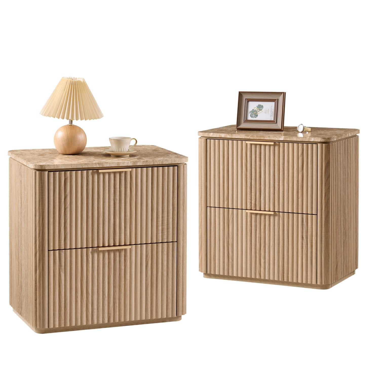 DelArk 2-Drawer Fluted Nightstand with Marble Top