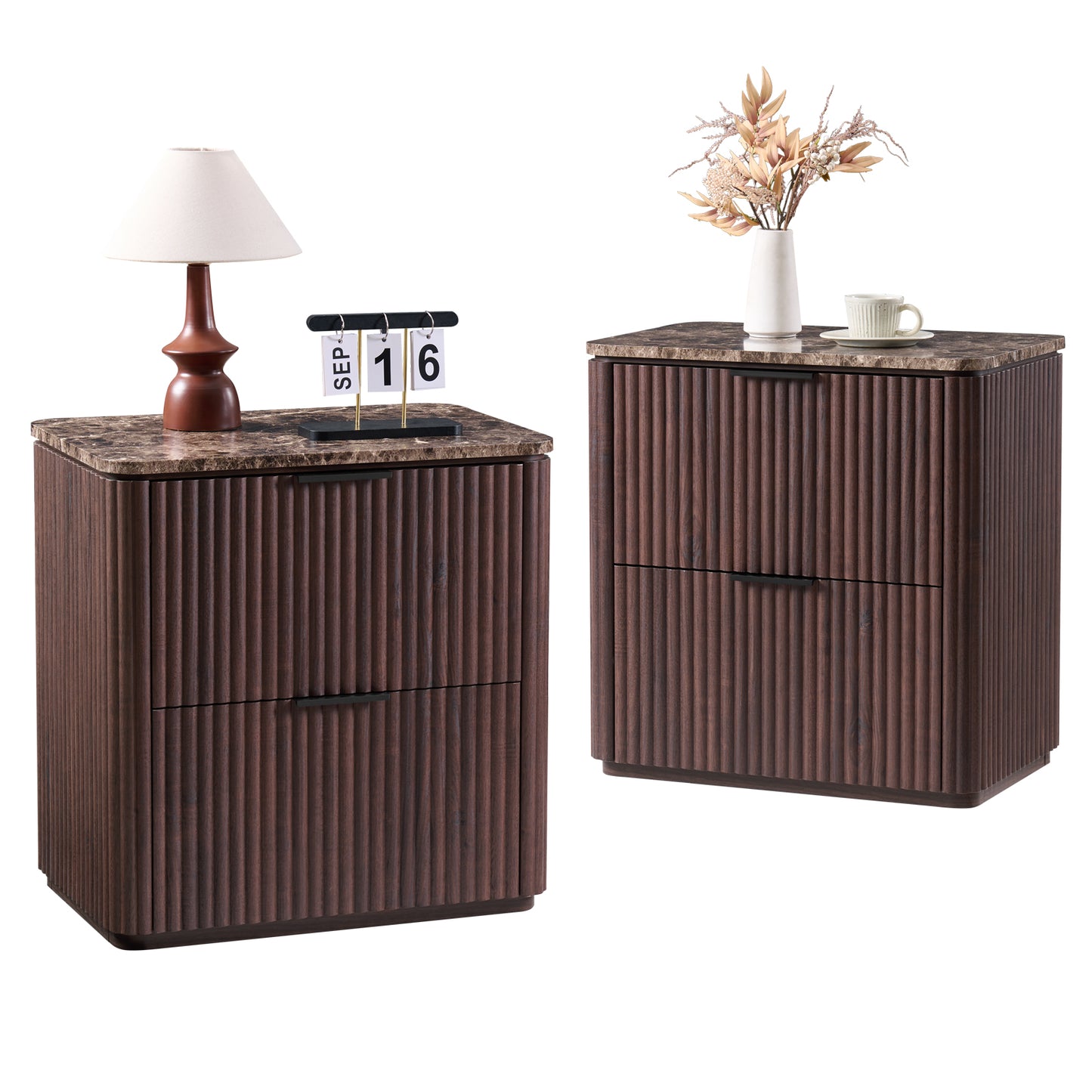 DelArk 2-Drawer Fluted Nightstand with Marble Top