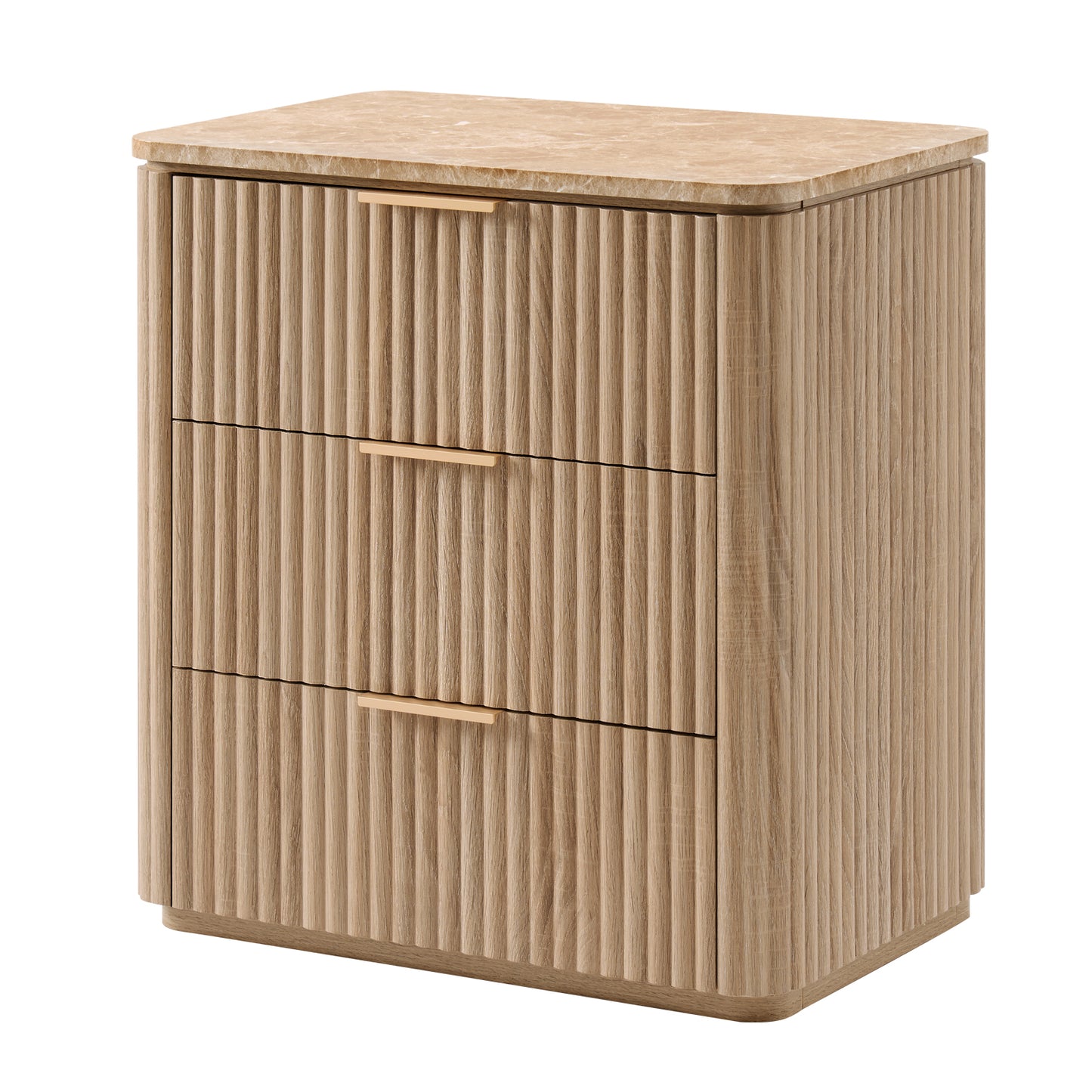 DelArk 3-Drawer Fluted Nightstand with Marble Top