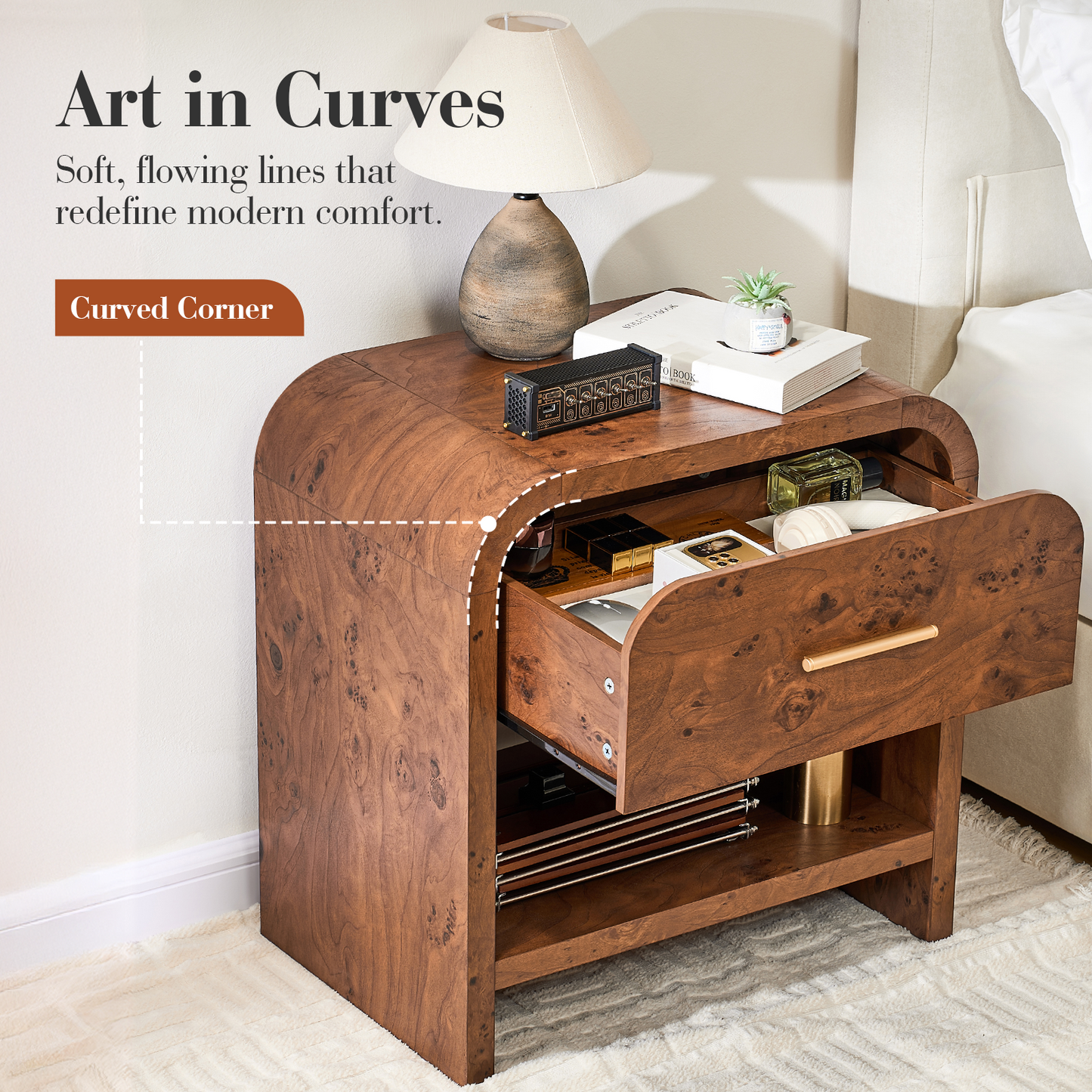 Eliteset Curved 1-Drawer Nightstand