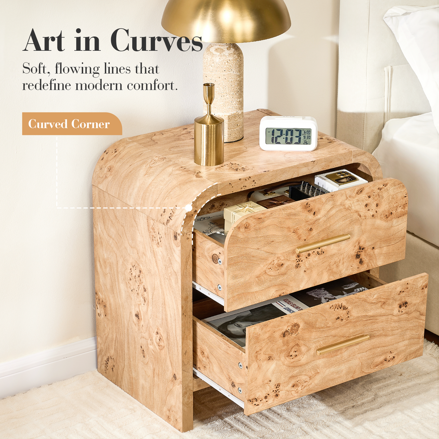 Eliteset Curved 2-Drawer Nightstand