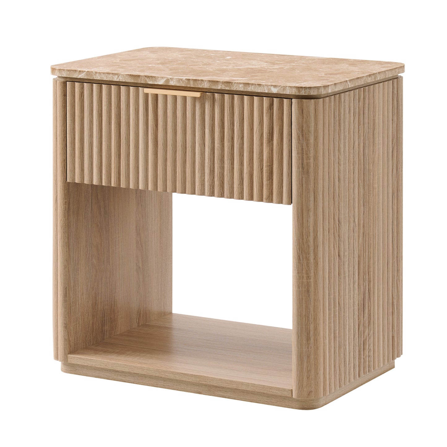 DelArk 1-Drawer Fluted Nightstand with Marble Top