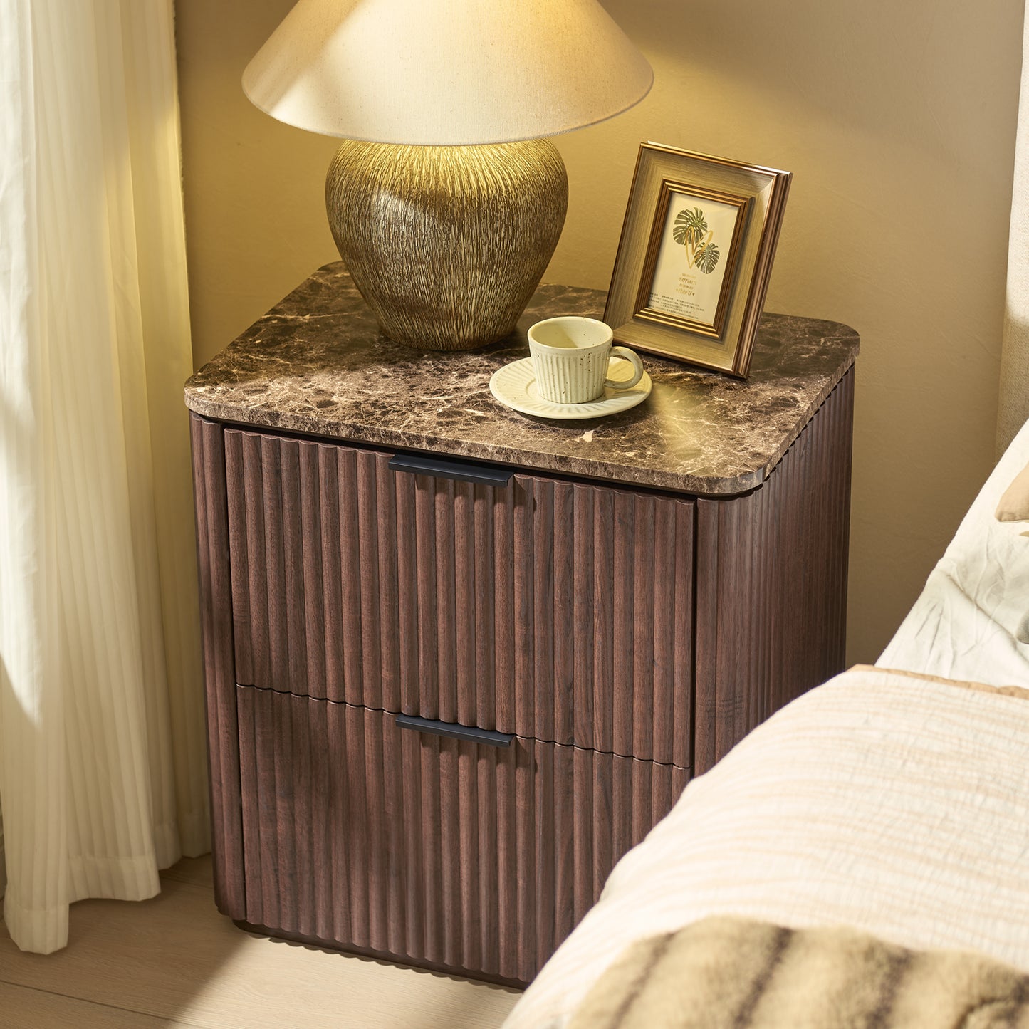 DelArk 2-Drawer Fluted Nightstand with Marble Top