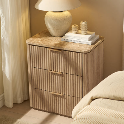 DelArk 3-Drawer Fluted Nightstand with Marble Top