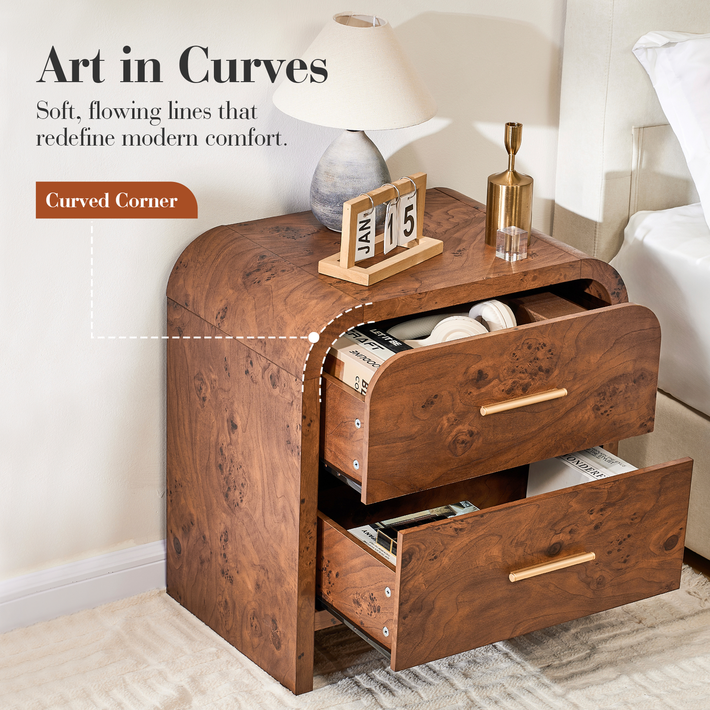 Eliteset Curved 2-Drawer Nightstand
