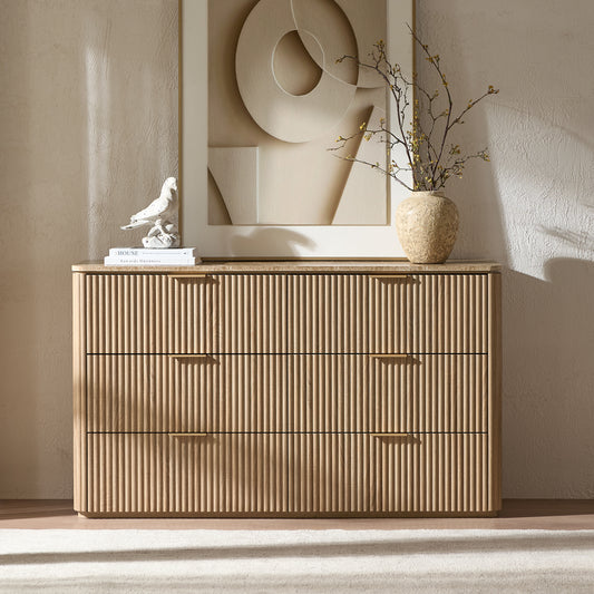 DelArk Fluted 6-Drawer Dresser with Marble Top