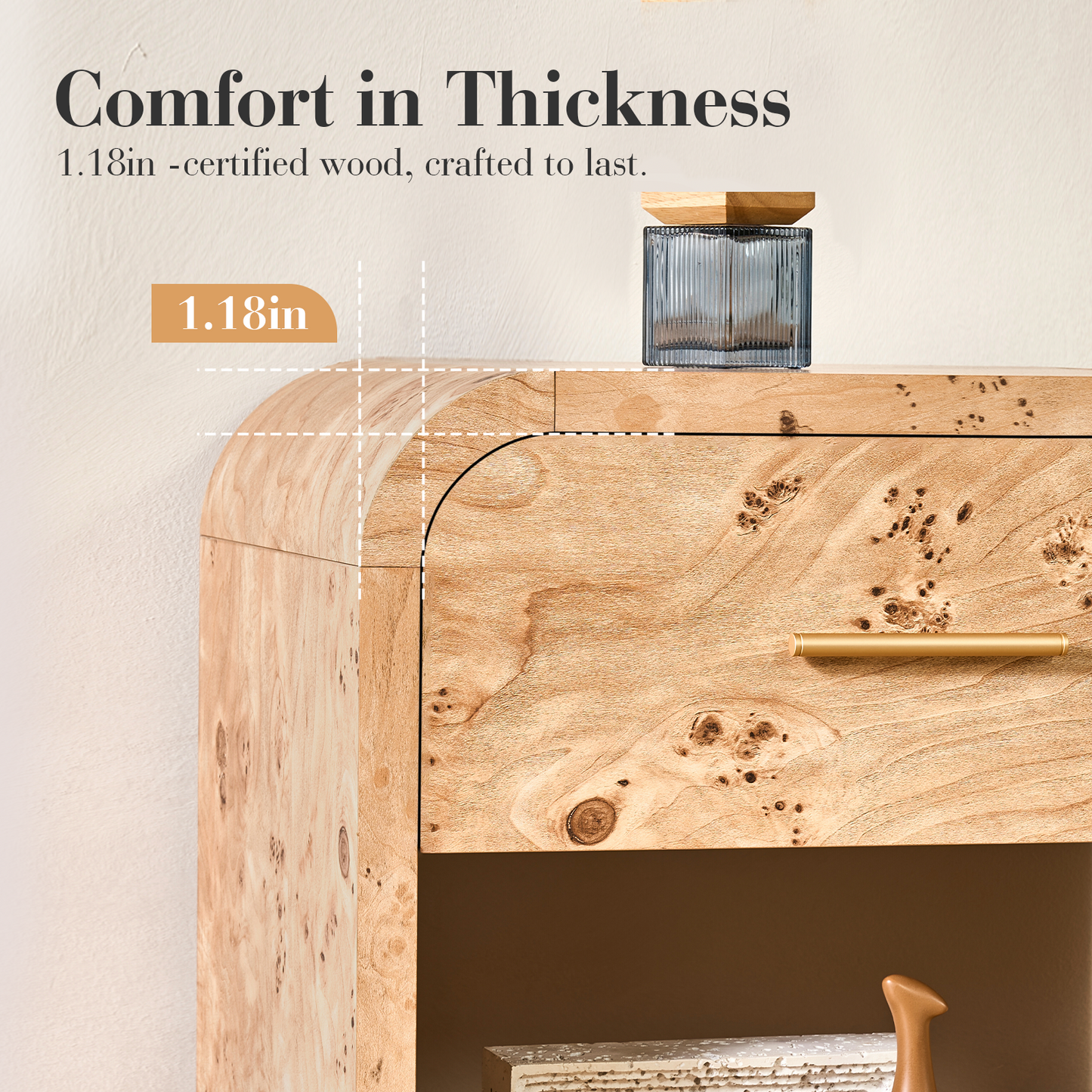 Eliteset Curved 1-Drawer Nightstand