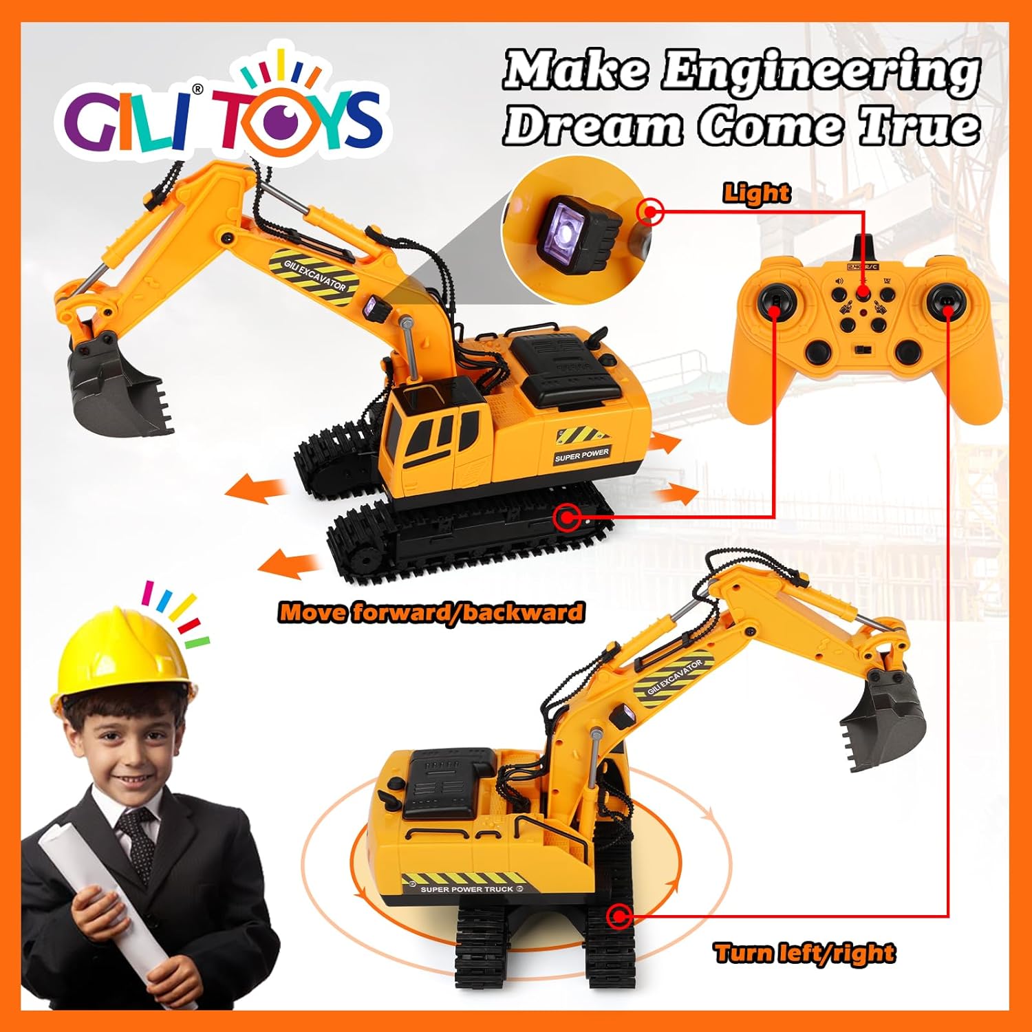 RC Toys Construction Excavator Car: Kids Birthday Gift for Boys Girls 4 5 6 7 8 9+ Year Old Truck Dump Best Toddler Sand Play Vehicles Set Age 4-8