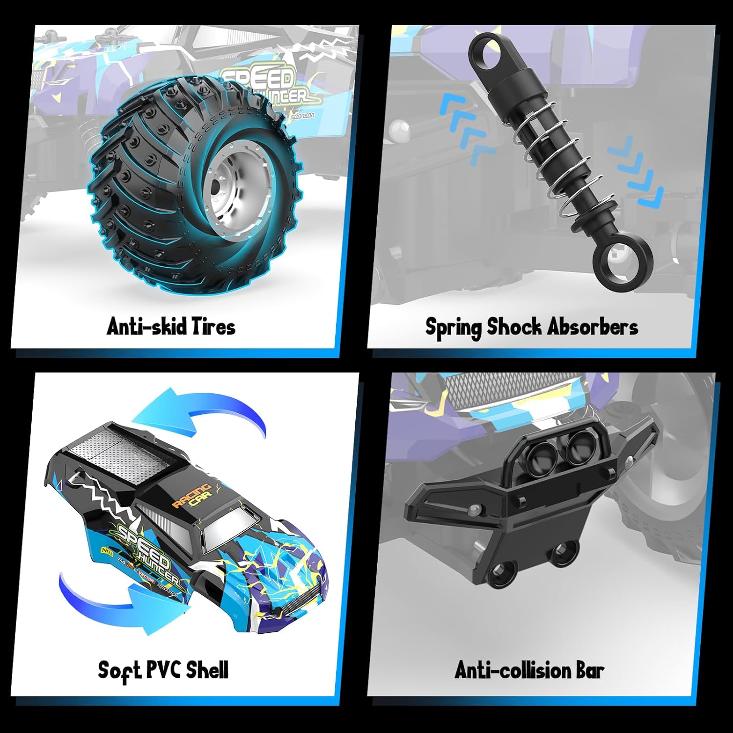 Remote Control Car, All Terrain Remote Control Truck for Boy, 2.4GHz Rc Car with Bodylight and Two Rechargeable Batteries, 20KM/H Monster Truck Toys