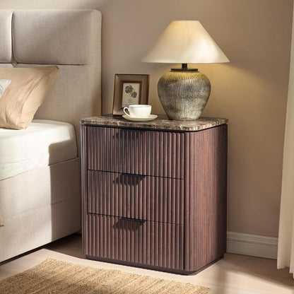 DelArk 3-Drawer Fluted Nightstand with Marble Top