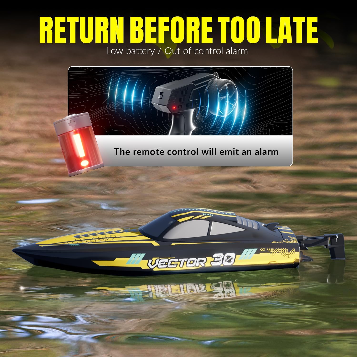 VOLANTEXRC RC Remote Control Boat for Pool，2.4Ghz Control RC Boats for Adults, Lake Electric Boat with Water Cooling System 2Rechargeable Batteries (Yellow)