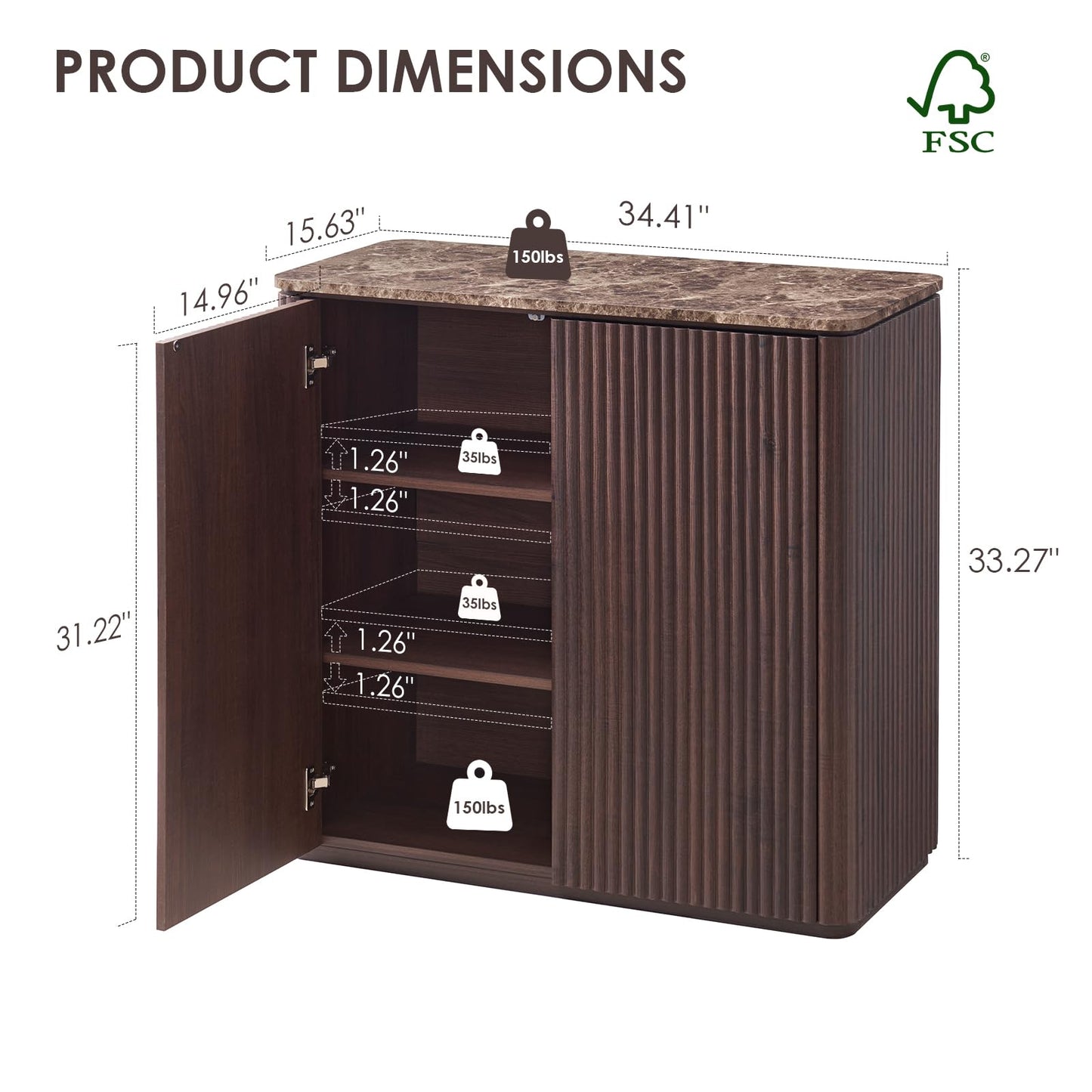 Ripple 2 Doors Sideboard Cabinet - Dark Oak