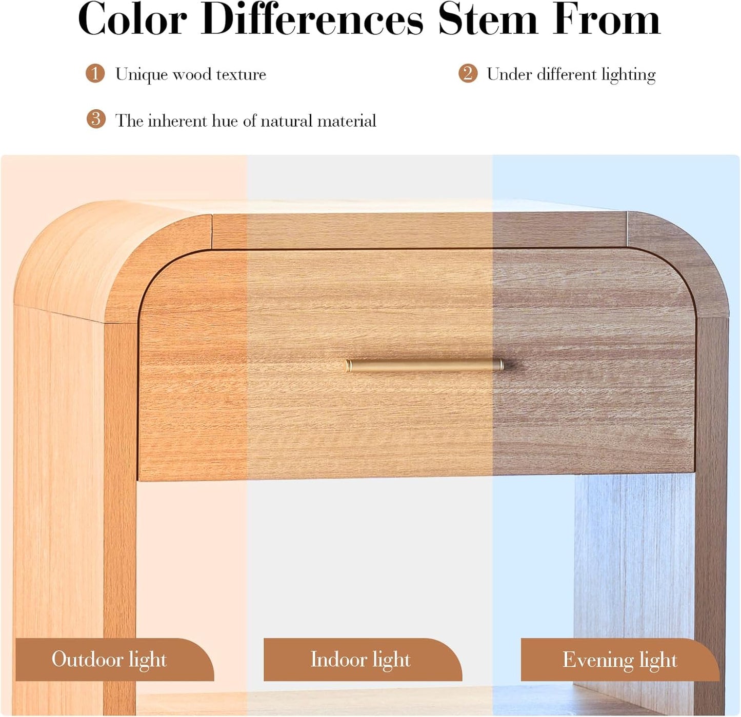 Night Stand Set of 2 [Unique Curved Profile] [FSC-Certified Wooden Board] 1-Drawer and 1 Storage Shelf Nightstand 24" H Metal Handle Modern Bedside Table