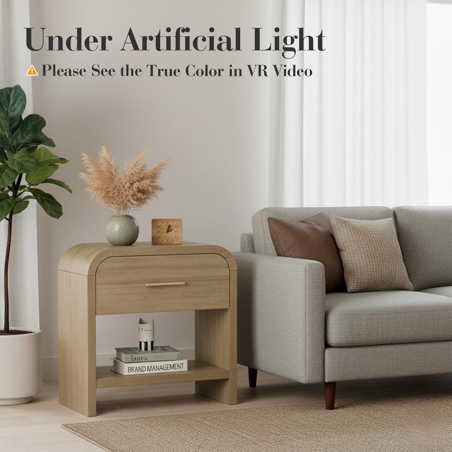 Night Stand Set of 2 [Unique Curved Profile] [FSC-Certified Wooden Board] 1-Drawer and 1 Storage Shelf Nightstand 24" H Metal Handle Modern Bedside Table