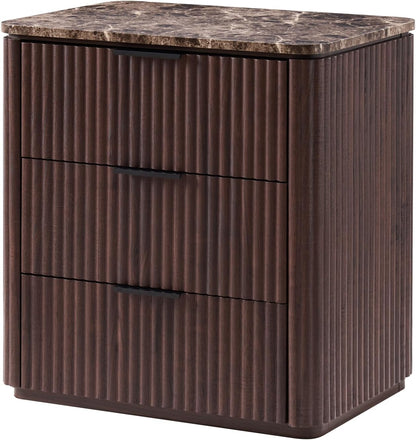 DelArk 3-Drawer Fluted Nightstand with Marble Top