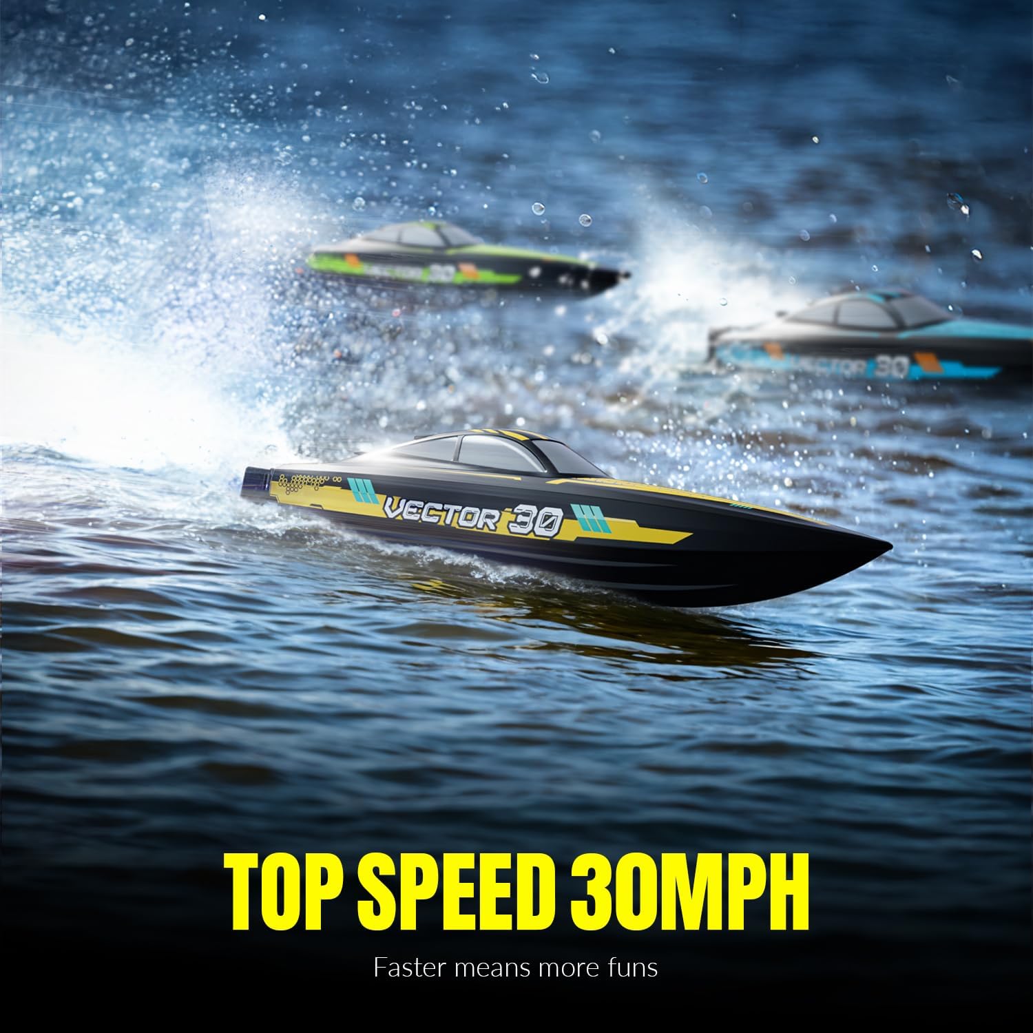 VOLANTEXRC RC Remote Control Boat for Pool，2.4Ghz Control RC Boats for Adults, Lake Electric Boat with Water Cooling System 2Rechargeable Batteries (Yellow)