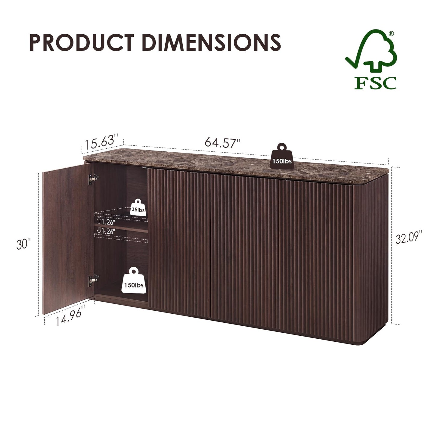 Ripple 4 Doors Sideboard Cabinet - Dark Oak