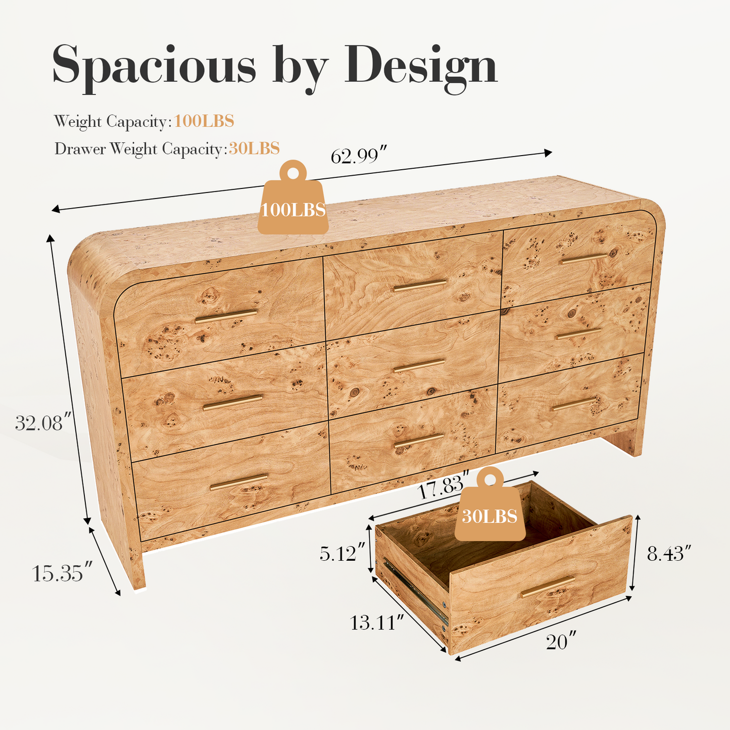 Eliteset Curved 9-Drawer Dresser