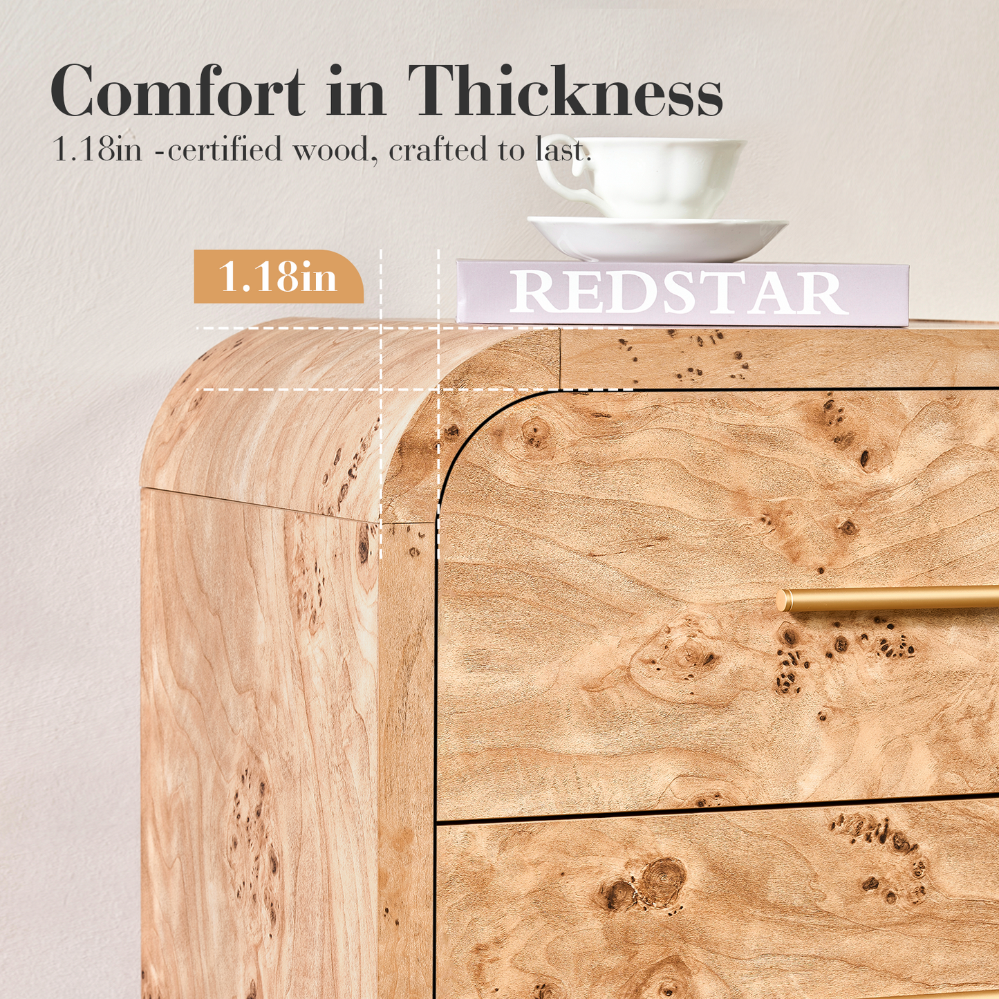 Eliteset Curved 3-Drawer Nightstand