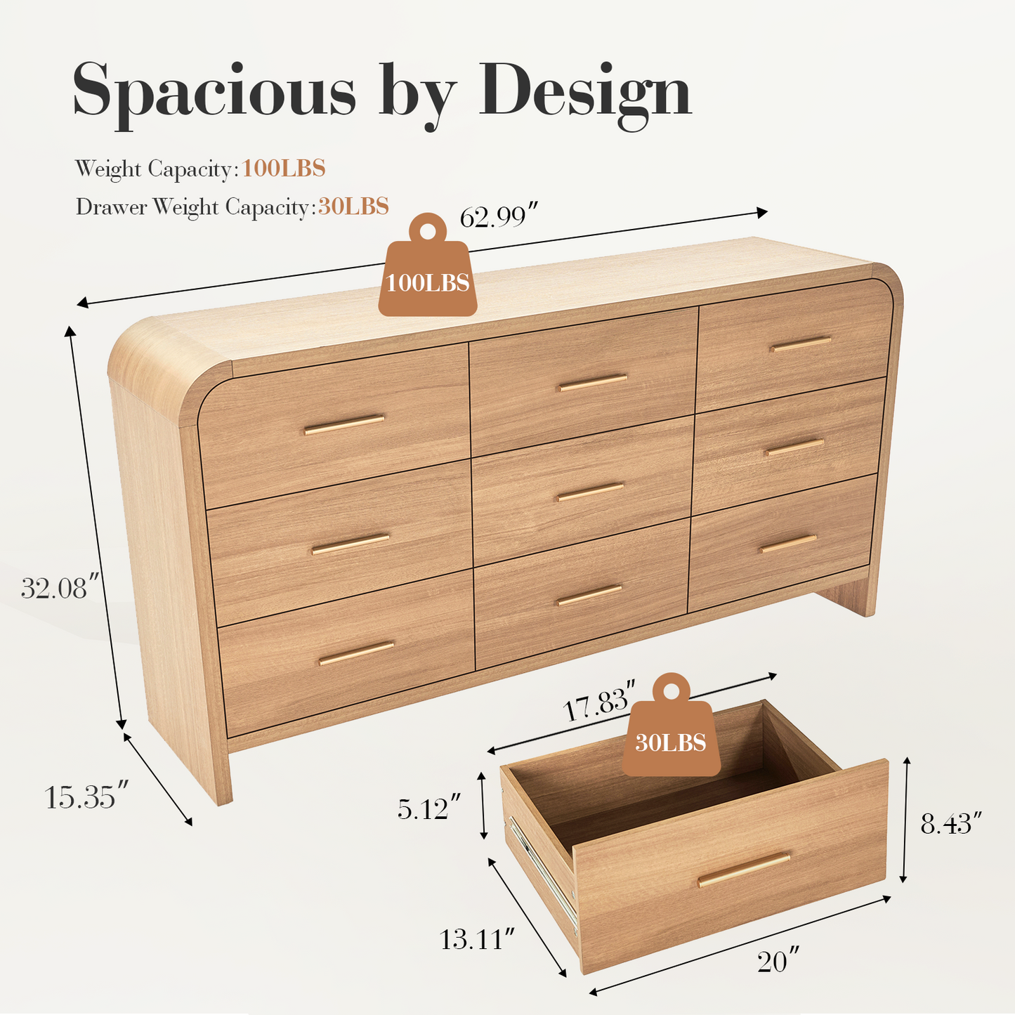Eliteset Curved 9-Drawer Dresser